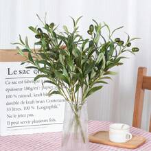 3 件人造橄欖枝（18 吋）逼真仿裝飾植物,適合家庭、辦公室、婚禮、派對、餐桌和桌面綠化裝飾 - 綠色 - 查看 1