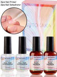 4支15毫升指甲脱水底胶，无酸配方，适用于天然指甲，可用作脱水剂和粘合底胶，也适用于丙烯酸粉和凝胶指甲脱脂剂 - 彩色 - 查看 1