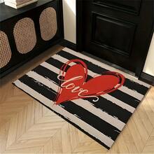 1pc Heart Shaped Crystal Velvet Entrance Door Mat, Long Kitchen Soft Anti-Skid Anti-Oil Rug, All Seasons Durable, Anti-Fatigue - Red - View 4