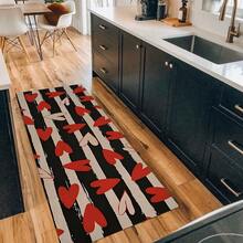 1pc Heart Shaped Crystal Velvet Entrance Door Mat, Long Kitchen Soft Anti-Skid Anti-Oil Rug, All Seasons Durable, Anti-Fatigue - Red - View 2