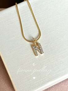 Ficcino Mini English Letter Gold Plated & Cubic Zirconia Inlay First Letter Pendant Necklace Women's Daily Wear Snake Chain Collarbone Chain Holiday Anniversary Gift With Box - Letter Necklace - View 26