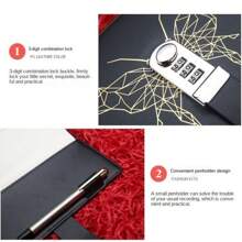 1 Pieza Cuaderno Con Patrón De Mariposa Con Contraseña, Diario Grueso Y Resistente Con Bloqueo (se Incluye Una Guía De Configuración De Contraseña) - Rosa - Ver 3