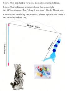 14 件套逗猫棒，宠物猫玩具，带羽毛、伸缩铃铛、随机颜色鱼竿替换 - 彩色 - 查看 2