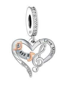1個獨特的925純銀i Love Music 心形吉他吊墜珠子,可用於diy裝飾、紀念日和中性派對 - Q3374 - 查看 1