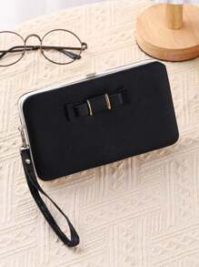 優雅蝴蝶結裝飾手機錢包,時尚卡槽和拉鍊口袋手機殼 - 黑色 - 查看 5