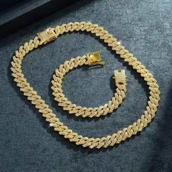 1pc Diamond Shaped Full Diamond Necklace With Double Rows Of Encrusted For Hip Hop Style, Silver-Colored American Fashion Men's Versatile Accessory