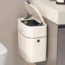 1pc Kitchen Hanging Trash Can Household Large Capacity With Square Design And Convenient Clamshell Lid - White - View 3