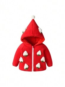 Infant'S Autumn & Winter Jacket, With Warm Strawberry Magic Hat, Outwear Super Cute Baby Jacket - Red - View 1
