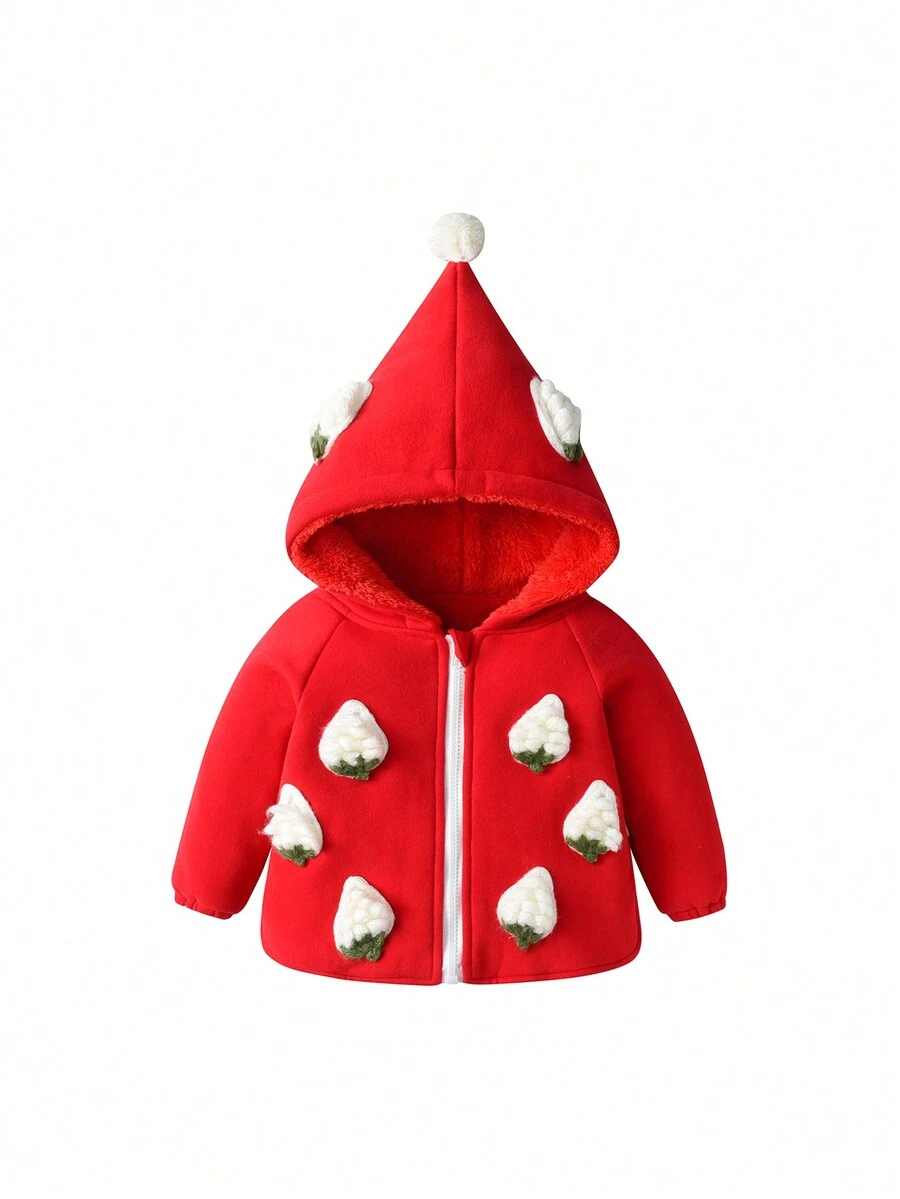 Infant'S Autumn & Winter Jacket, With Warm Strawberry Magic Hat, Outwear Super Cute Baby Jacket - Red - View 1