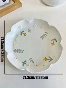1pc Delicate Ceramic Plate With Daisy Relief & Lace Edge Design, French Style Dessert/Salad Plate, Suitable For Restaurant & Home Decor Christmas Gift