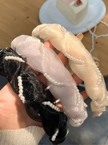 1入珍珠網絡頭帶復古且百搭,適合戶外穿戴,可以當頭帶、頭飾或髮飾使用 - 彩色 - 查看 4