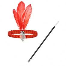 2入組音樂節1920年代復古羽毛頭箍,香煙盒,德比裝扮復活節服裝角色扮演道具,適合女性使用 - 紅色 - 查看 5