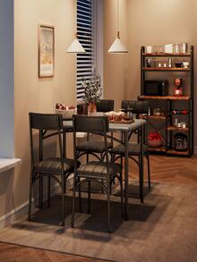 5-Piece Dining Table Set For 4 With Upholstered Chairs,  Metal And Wood Indoor Modern Rectangular Kitchen Table And Chairs, Small Space - Xám - Xem 5