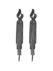 SHEIN ICON 1 đôi Siêu Lung linh Rhinestone đầy đủ Tua dài Hoa tai Đối với phụ nữ , Thích hợp Đối với Mặc hàng ngày - màu đen - Xem 3