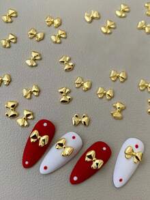 20入組鋁合金製蝴蝶結美甲飾品,蝴蝶結造型圓潤可愛,輕奢風格,指尖藝術diy必備 - 金色 - 查看 2