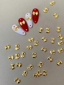 20入組鋁合金製蝴蝶結美甲飾品,蝴蝶結造型圓潤可愛,輕奢風格,指尖藝術diy必備 - 金色 - 查看 3