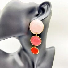 1對女士大、小圓形漸變形金屬垂墜耳環,適用於派對、夜店、假日穿搭 - 圓形滴油漸層色 - 查看 9