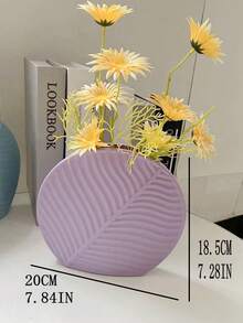 1pc Ceramic Table Flower Vase For Living Room, Entrance, Dry/Real Flower Arrangement, Nordic Luxury Hotel Lobby, Craft Decoration - Purple - View 2