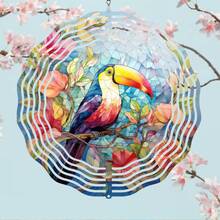 1PC Toucan Wind Spinner 3D Metal Hanging Toucan Bird Wind Spinner Yard Art Bird Garden Decorations Spring Decoration Gradient Color Garden Spinner Gift Crafts Ornaments Kinetic Hanging Wind Catcher For Indoor Outdoor Window Decor - Toucan 1 - View 7