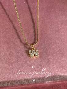 Ficcino Mini English Letter Gold Plated & Cubic Zirconia Inlay First Letter Pendant Necklace Women's Daily Wear Snake Chain Collarbone Chain Holiday Anniversary Gift With Box - Letter Necklace - View 27