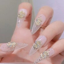 10入組金色合金美元美金指甲鑲嵌 - 3d美甲鑽石指甲鑲嵌金屬指甲裝飾,適用於女性指甲裝飾配件 - 金色 - 查看 6