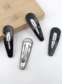 1card/4pcs Women's Black Water Drop Shell & Metal Bb Hair Clip, Perfect For Daily Wear & Outdoor Activities - Black - View 2