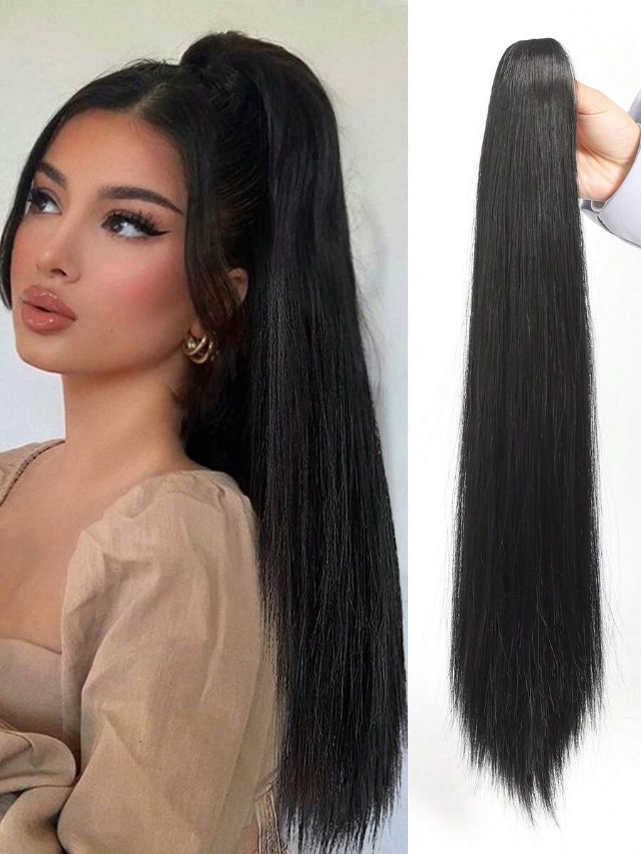 Synthetic Hair Extensions Hair Claw Clip Ponytail - Black - View 1