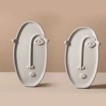 1pc Nordic Style Creative Ceramic Vase With Artificial Flowers Home Decoration, Living Room & Office Decor, Long Face Design - Long Face - View 3