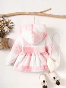 幼兒女孩柔軟舒適格紋連帽外套附配件袋,適合休閒、日常和度假穿著 - 彩色 - 查看 6