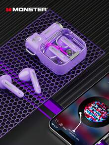 原裝monster Xkt15 Tws無線耳機遊戲運動頭戴式耳機降噪低延遲耳塞麥克風 - 紫色 - 查看 5