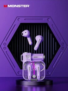 原裝monster Xkt15 Tws無線耳機遊戲運動頭戴式耳機降噪低延遲耳塞麥克風 - 紫色 - 查看 1