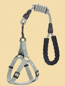 1set Dog Leash & Harness, Adjustable Pet Chest Back Strap With Thick Rope Round Leash, Set For Walking Dog - Grey - View 2