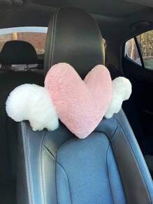 Cute Cartoon Car Headrest, Love Wings Neck Pillow, Neck Support Pillow, Car Interior Accessories, Valentine's Day Gifts - Baby Pink - View 4