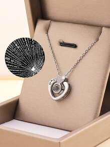 1 Stück Projektions-Halskette "Ich liebe dich in 100 Sprachen" Anhänger Schmuck für Liebhaber, Freundin, Paar, romantische, süße Accessoires, Muttertag, Valentinstag Geschenk (ohne Geschenkbox), Mama, Mutter, Muttertag, Geschenk