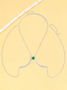 1pc Simple Silver Rhinestone Bust Chain Bikini Body Chain Beach Accessory