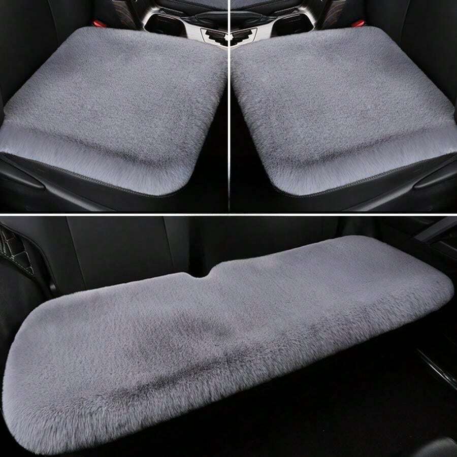 1 件灰色兔毛汽车座椅垫，采用露背设计，带保暖内衬，冬季座椅更温暖，适用于轿车和商务车 - 灰色 - 查看 1