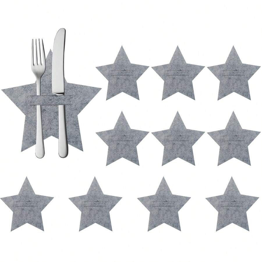 DRELLER 10pcs/Pack Mini Star Shaped Cutlery Bag/Table Decoration Knife & Fork Mat - Gray Stars - View 1