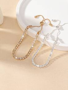 1入時尚超閃耀和極簡滑動珠鏈手鐲,適用於任何場合 - 金黃色 - 查看 2