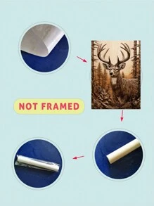 1入組防水復古鹿紋帆布畫,不帶框架,適用於客廳/臥室裝飾 - 彩色 - 查看 5