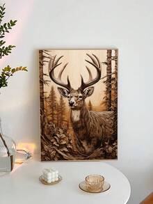 1入組防水復古鹿紋帆布畫,不帶框架,適用於客廳/臥室裝飾 - 彩色 - 查看 2