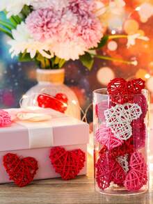 5pcs-Valentine's Day Heart Shaped Rattan Balls Heart Vase Filler Rattan DIY Craft Wicker Rattan Decor For 4th Of July Labor Day Party Decor (White, Red, Pink, Rose Red) - Multicolor - View 6