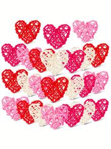5pcs-Valentine's Day Heart Shaped Rattan Balls Heart Vase Filler Rattan DIY Craft Wicker Rattan Decor For 4th Of July Labor Day Party Decor (White, Red, Pink, Rose Red) - Multicolor - View 1