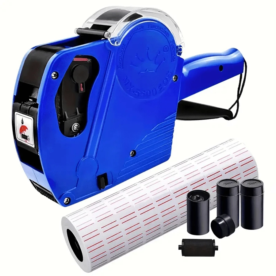 1set Blue Pricing Gun With 5000 Labels And 1 Ink Roller, Pricing Labeller Tagging Gun Kit For Office, Retail Shop, Grocery Store, Organizing And Marking Numeric Labels - Blue - View 1
