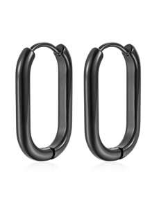 1對潮流極簡不鏽鋼u型耳環,金色/黑色/銀色,女性日常配戴,心形設計,是送給女友的情人節禮物 - 黑色 - 查看 13