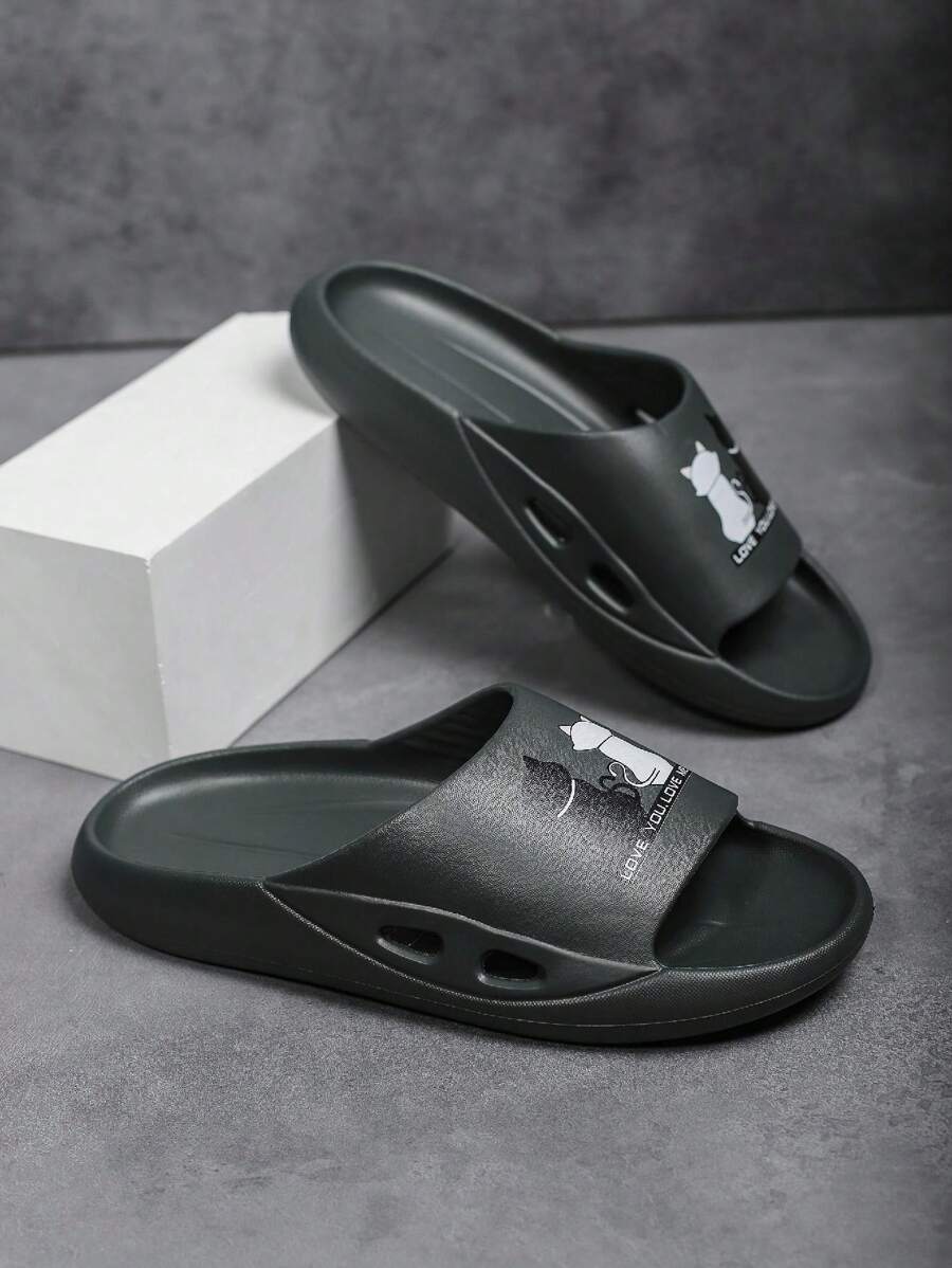 輕量休閒男士室內/室外拖鞋,防滑,耐磨,適用於家庭和浴室,休閒穿著 - 軍綠色 - 查看 1