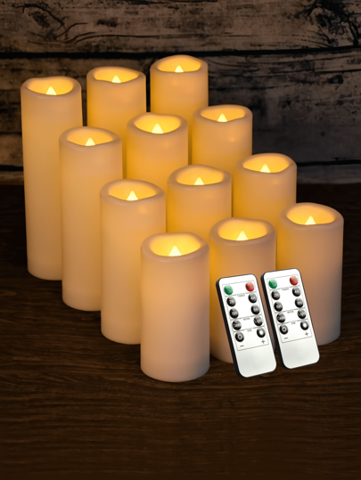 4/12pcs Waterproof LED Candles With Remote And Timer, Outdoor Flickering Flameless Candles, Realistic Battery-Powered Pillar Candles, Suitable For Wedding, Halloween, Christmas Home Decoration, 4 Sizes Available