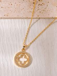 1 Miếng Sành điệu Xu hướng: Cắt giảm Có thể xoay Cỏ ba lá May mắn Vòng cổ mặt dây chuyền ( Mạ đồng Với Vàng 18K ) Đối với phụ nữ , Quà tặng lễ hội - Vàng - Xem 3