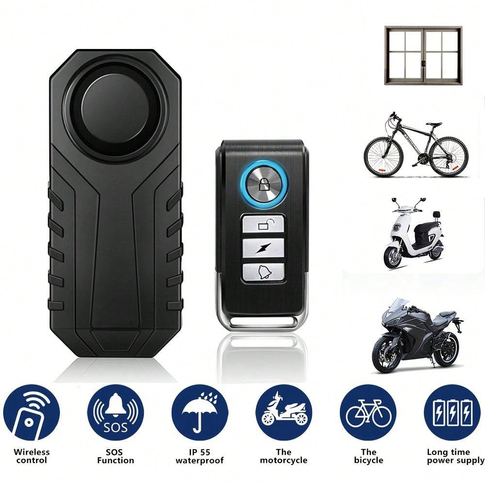 Vibration Sensing Bike Alarm With Remote, 113db Loud Bicycle Alarm System Anti Theft, Wireless