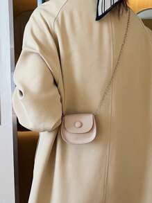 新品實色迷你鞍包,適用於青少女,韓式鏈條斜跨包,時尚簡約淑女肩背包 - 卡其色 - 查看 4