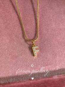 Ficcino Mini English Letter Gold Plated & Cubic Zirconia Inlay First Letter Pendant Necklace Women's Daily Wear Snake Chain Collarbone Chain Holiday Anniversary Gift With Box - Letter Necklace - View 29